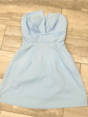 NWOT Women’s Strapless Light Blue Mini Dress with Ruffle Fold Detail Size Small